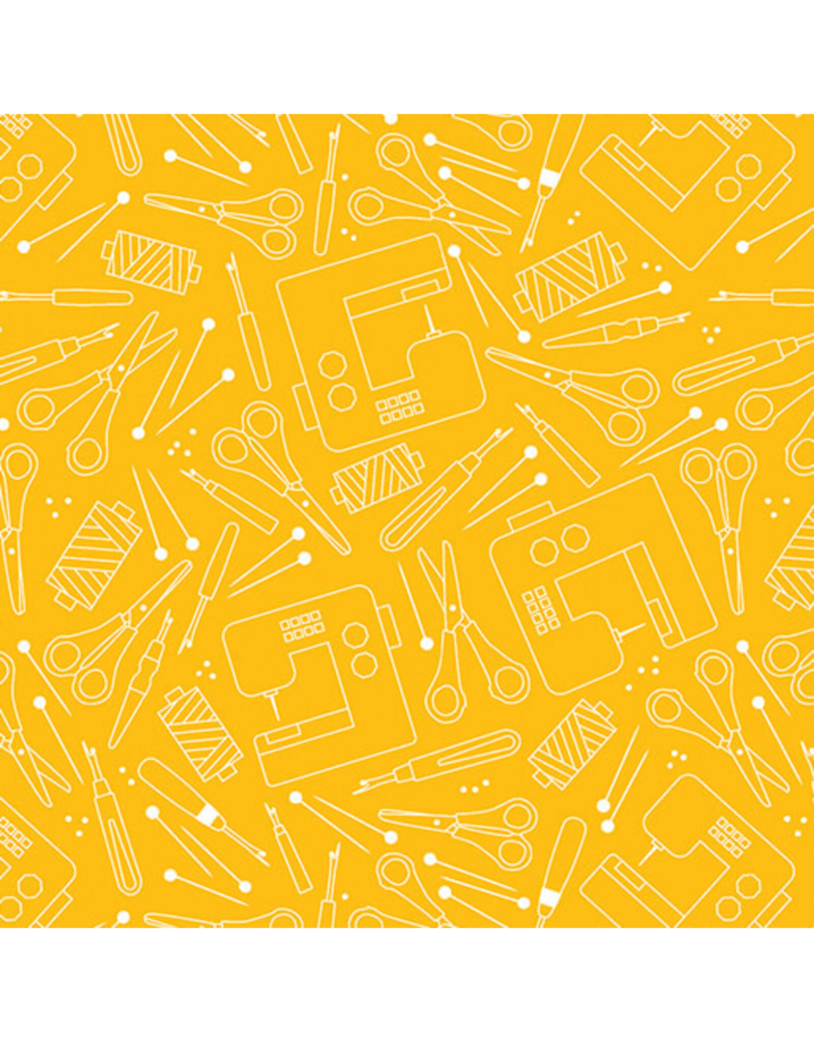 Benartex Contempo Studio Sugaridoo Quilt Studio - Happy Notes - Happy Quilting Yellow - 16435-33