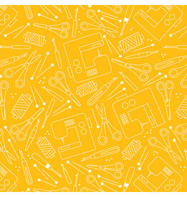 Benartex Contempo Studio Happy Notes - Happy Quilting Yellow