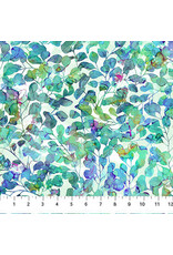 Northcott Northcott - Dragonfly Dance - Leaves White Teal - DP27505-10