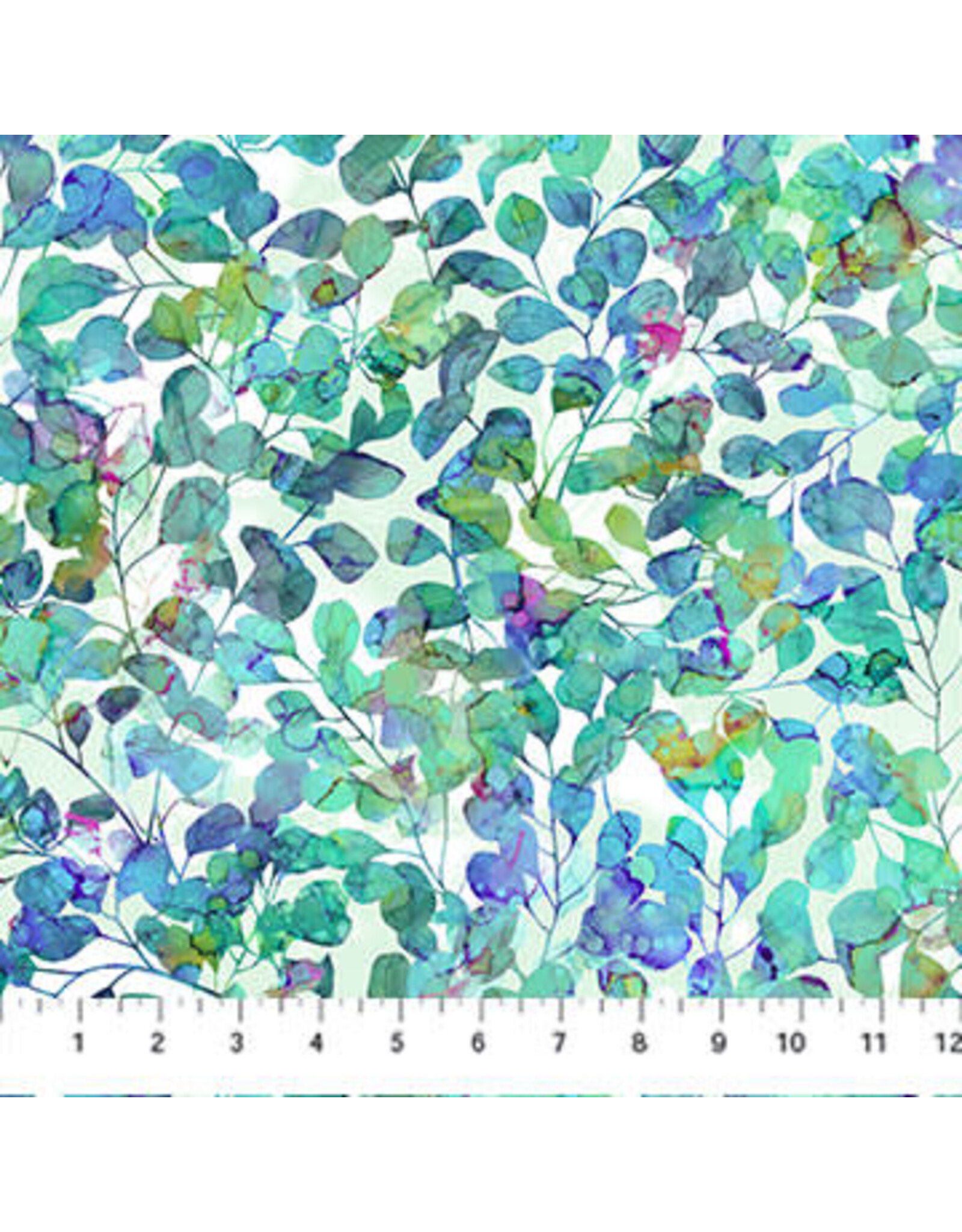 Northcott Northcott - Dragonfly Dance - Leaves White Teal - DP27505-10