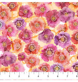 Northcott Dragonfly Dance - Small Floral Pink Orange