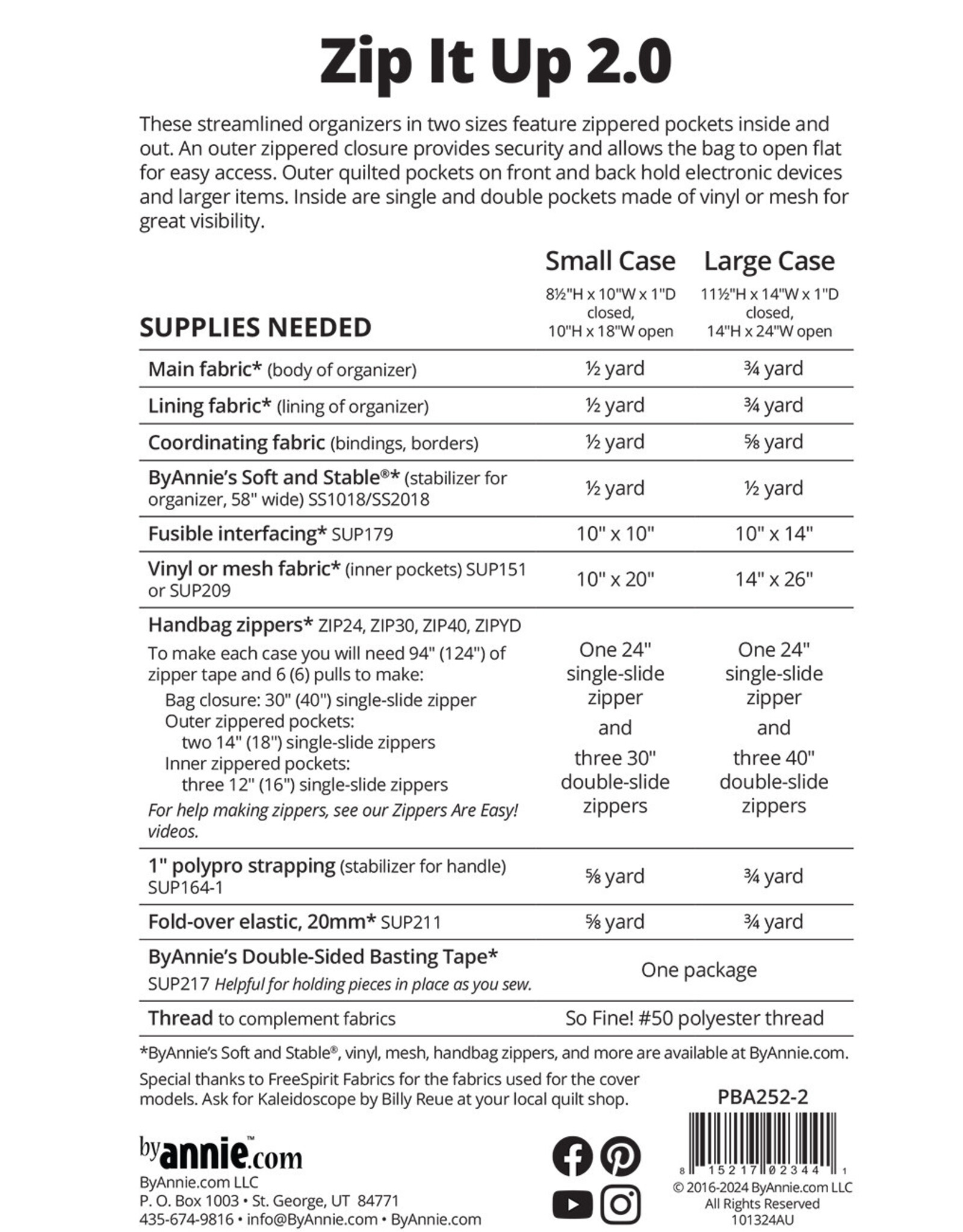 ByAnnie ByAnnie - Zip It Up 2.0 - by Annie pattern for organizers - PBA-252-2