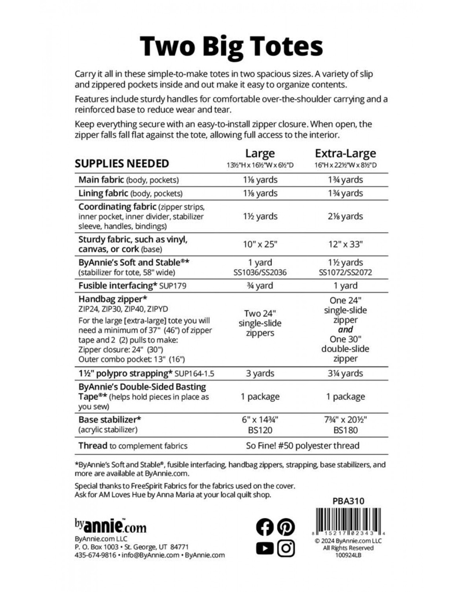 ByAnnie ByAnnie - Two Big Totes - by Annie patroon voor grote tassen - PBA310