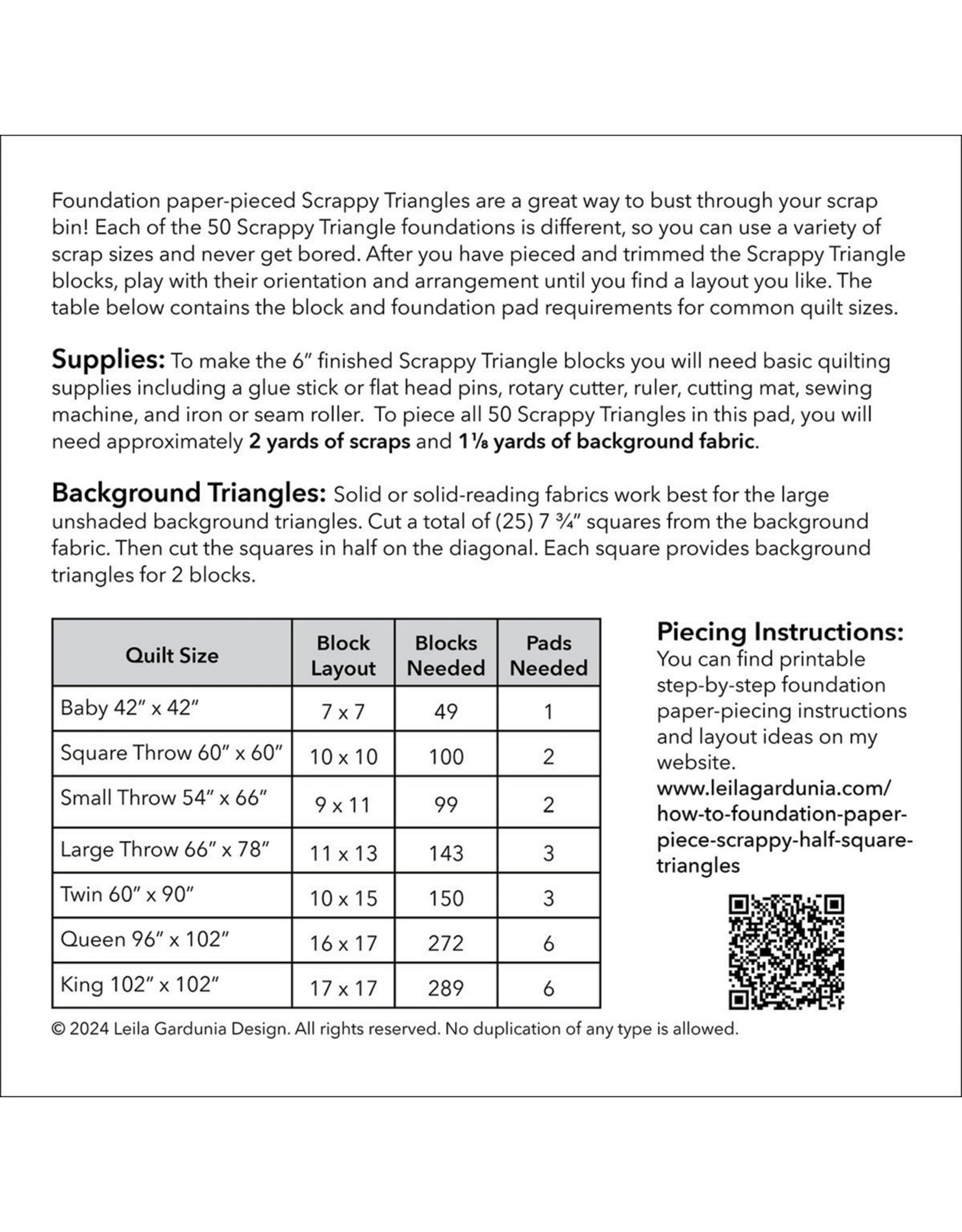 Leila Gardunia Leila Gardunia Design - Scrappy Triangles  - Foundation Paper-Piecing Pad