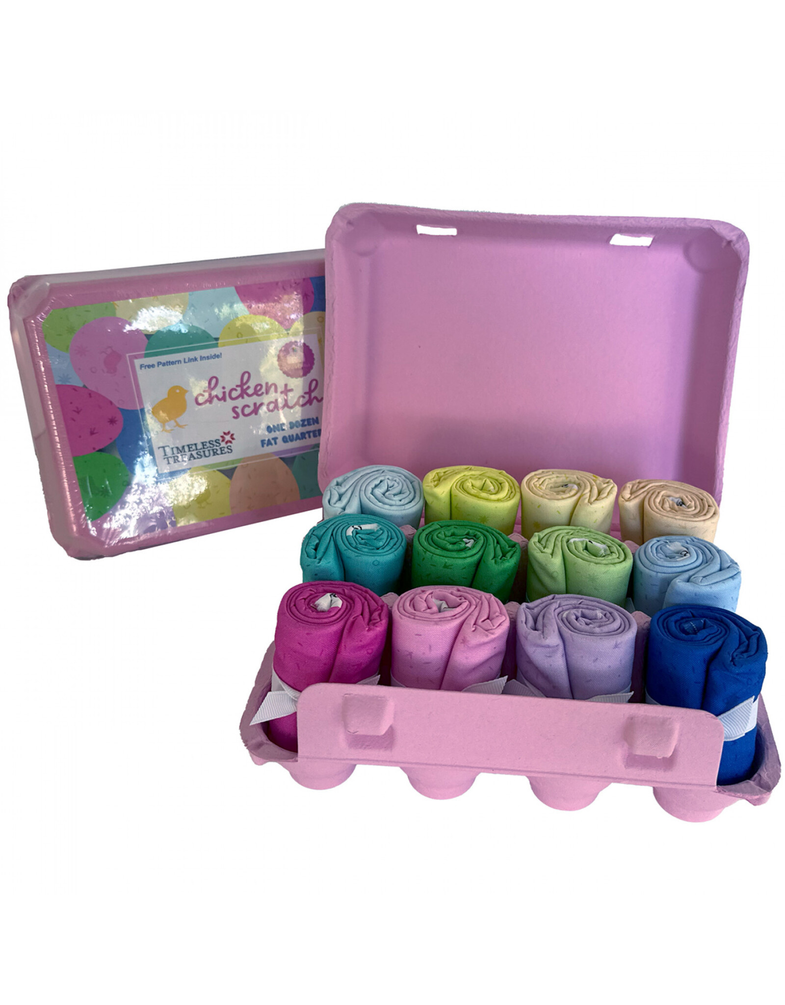 Timeless Treasures Chicken Scratch Spring - 12 FQ in eierdoosje