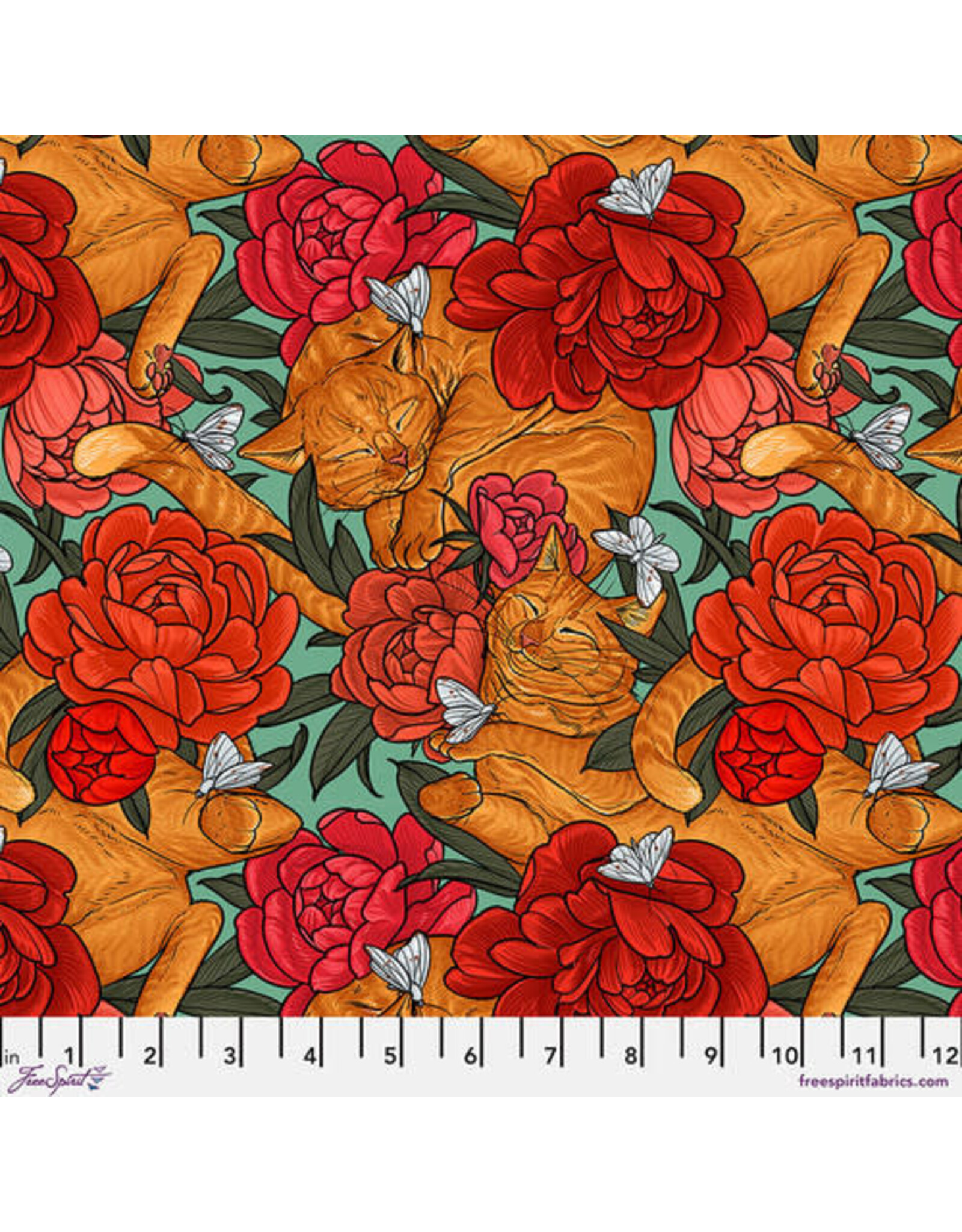 FreeSpirit FreeSpirit Fabrics - Club Hauer - Garden Bed - Cat Nap Mint - PWRH100.MINT