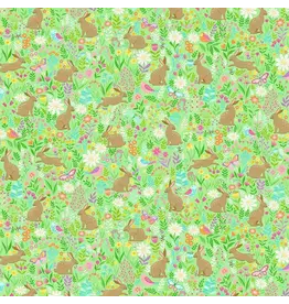 Makower UK Hello Spring - Bunny Meadow Green