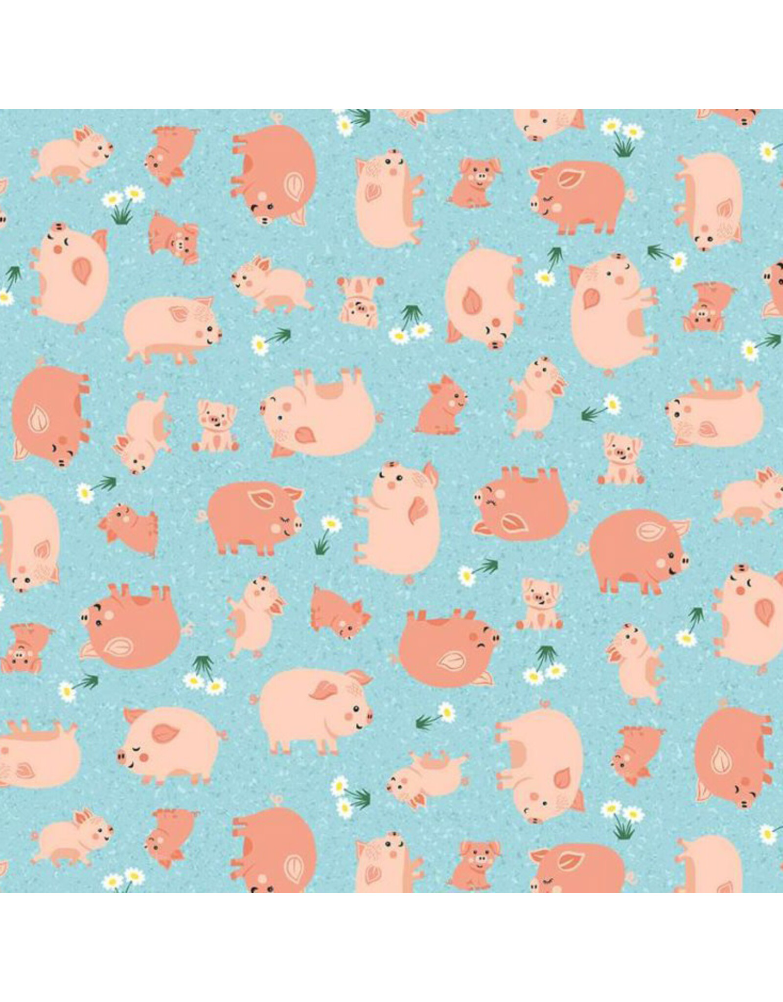 Makower UK Makower UK - Fun on the Farm - Happy Pigs Blue - 069-B