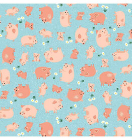 Makower UK Fun on the Farm - Happy Pigs Blue