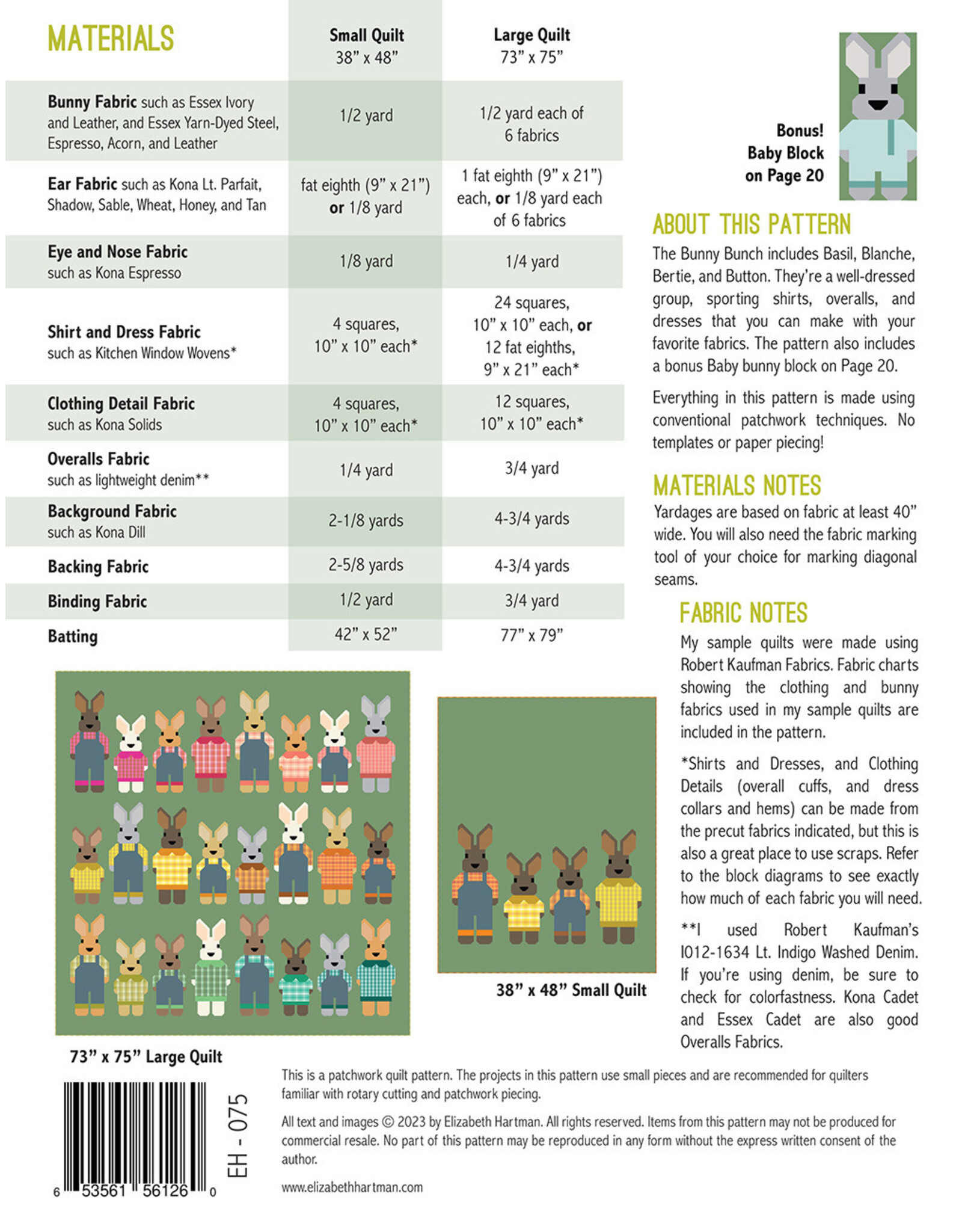 Elizabeth Hartman Elizabeth Hartman - The Bunny Bunch - EH-075 - patroon voor quilt