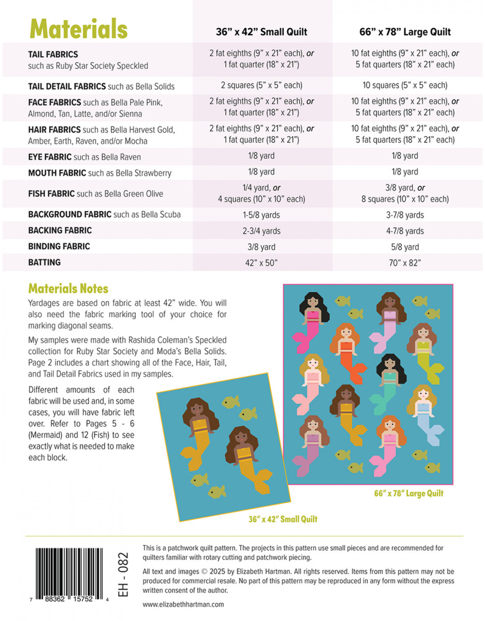 Elizabeth Hartman Elizabeth Hartman - Mermaids - pattern for quilt - EH-082
