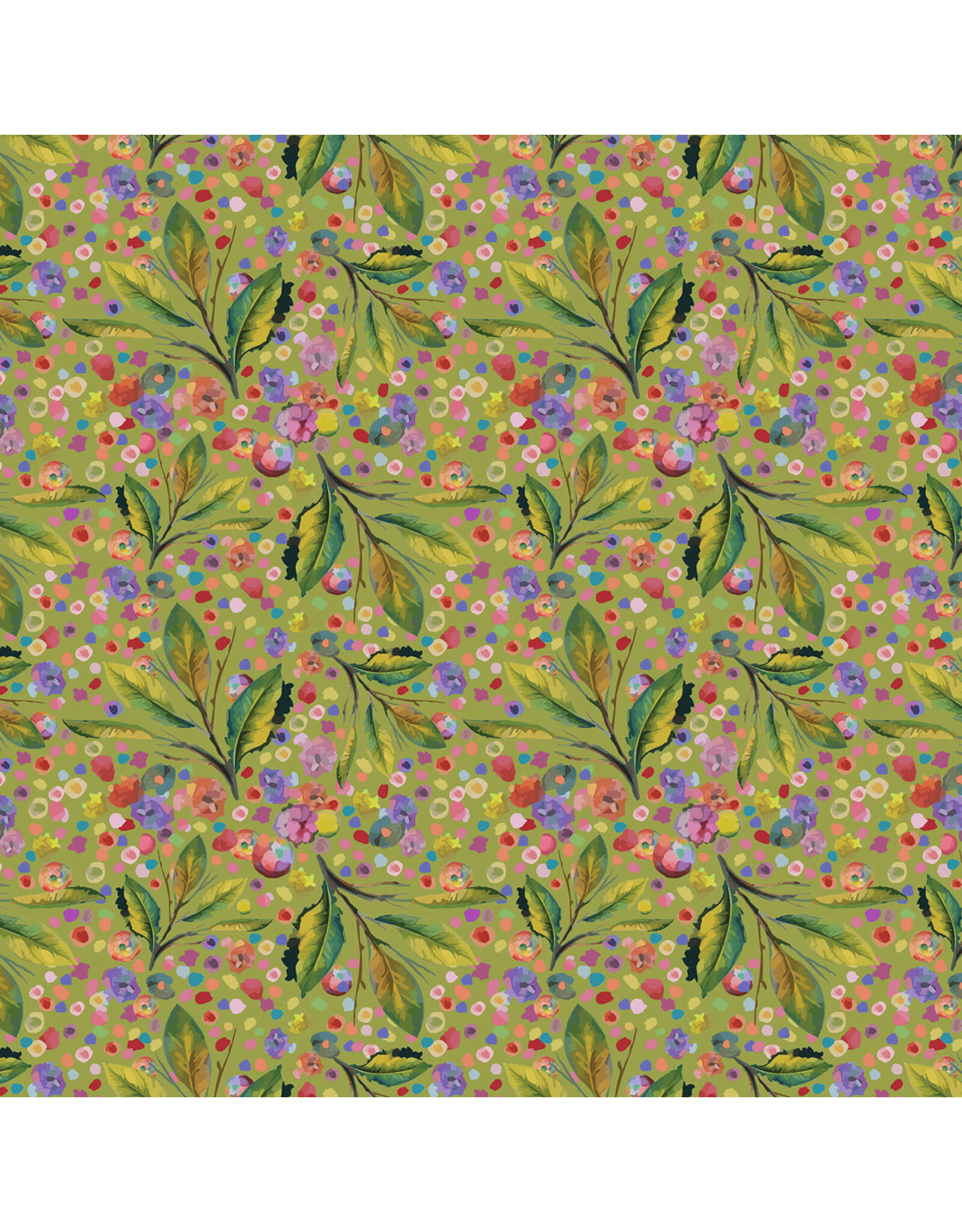 Hoffman Candy Quilt Design - Whimsical Flower Garden - Leaves and Dots Olive - W5539-96-OLIVE