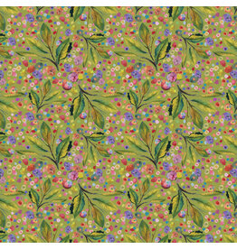Hoffman Whimsical Flower Garden - Leaves and Dots Olive