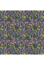 Hoffman Candy Quilt Design - Whimsical Flower Garden - Leaves and Dots Navy - W5539-19-NAVY