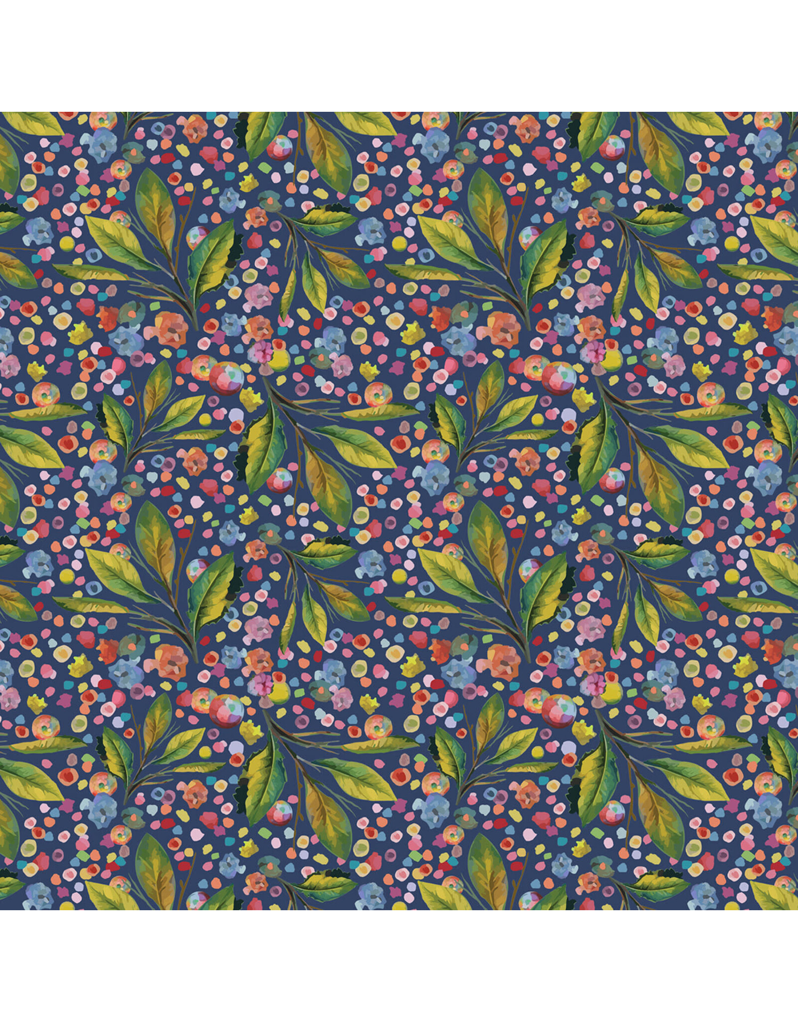Hoffman Candy Quilt Design - Whimsical Flower Garden - Leaves and Dots Navy - W5539-19-NAVY