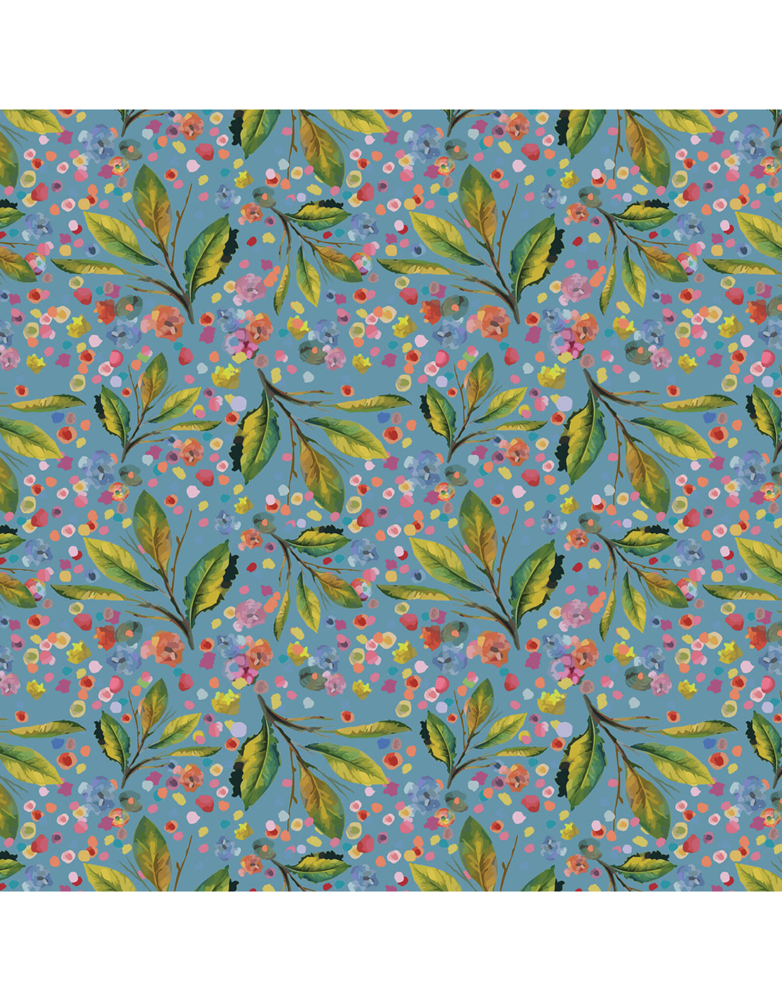 Hoffman Candy Quilt Design - Whimsical Flower Garden - Leaves and Dots Blue - W5539-7-BLUE