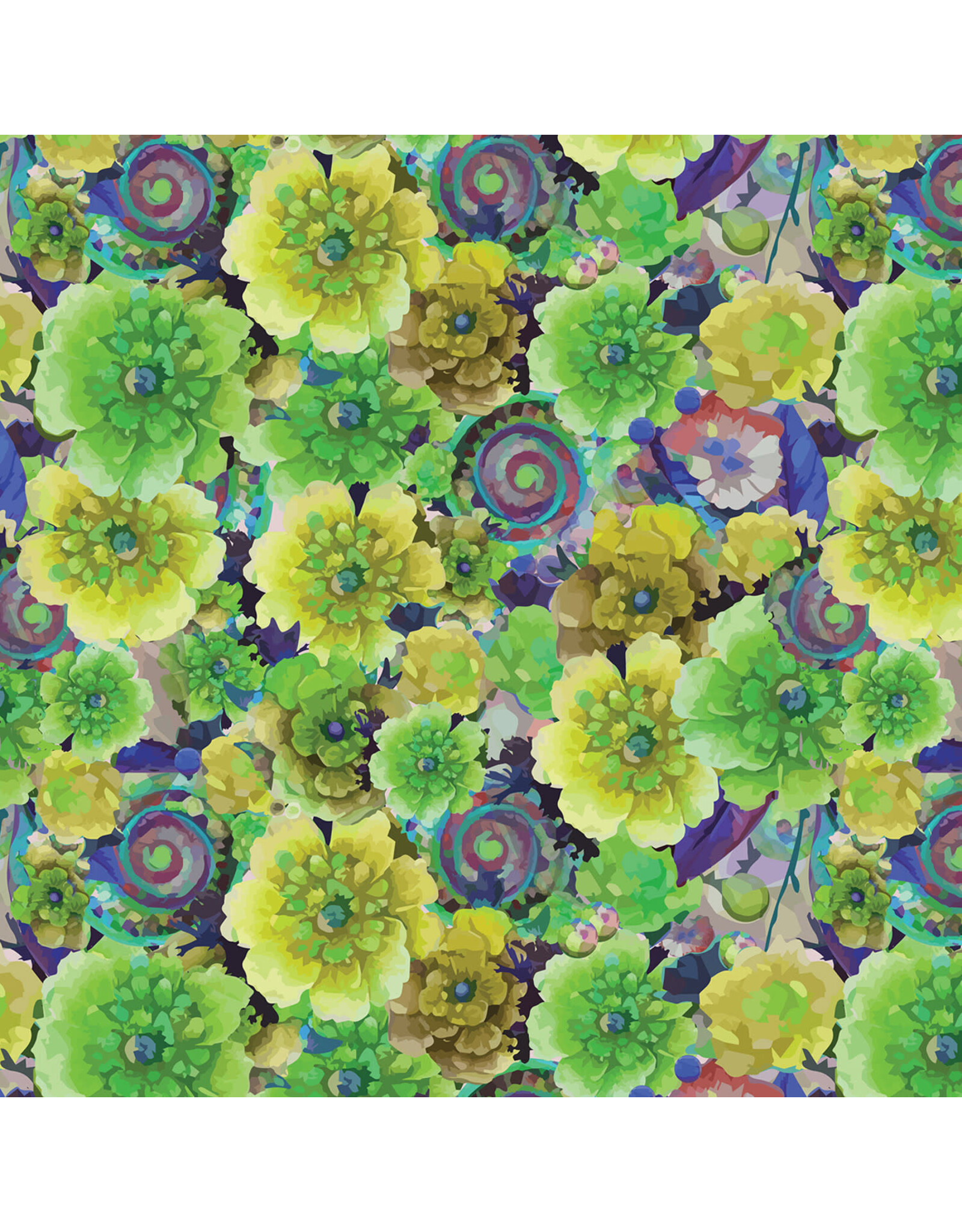 Hoffman Candy Quilt Design - Whimsical Flower Garden - Florals Allover Lime - W5537-71-LIME