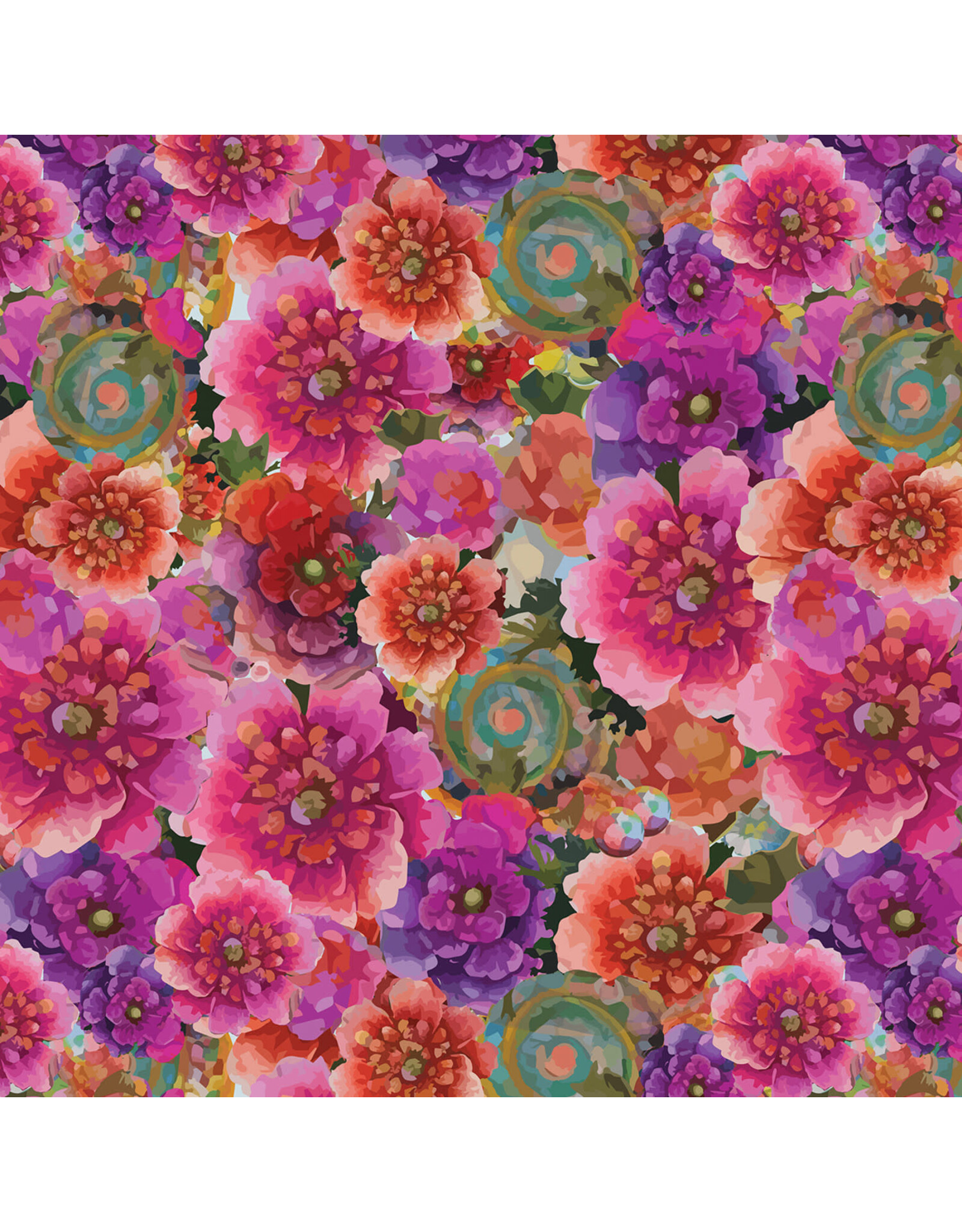 Hoffman Candy Quilt Design - Whimsical Flower Garden - Florals Allover Fuchsia - W5537-23-FUCHSIA