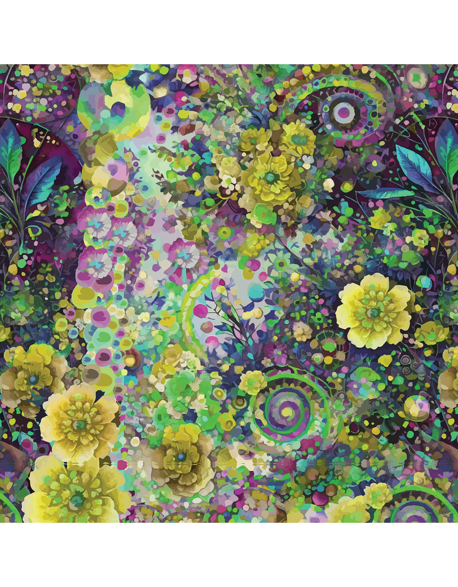 Hoffman Candy Quilt Design - Whimsical Flower Garden - Large Abstract Flower Lime - W5535-71-LIME