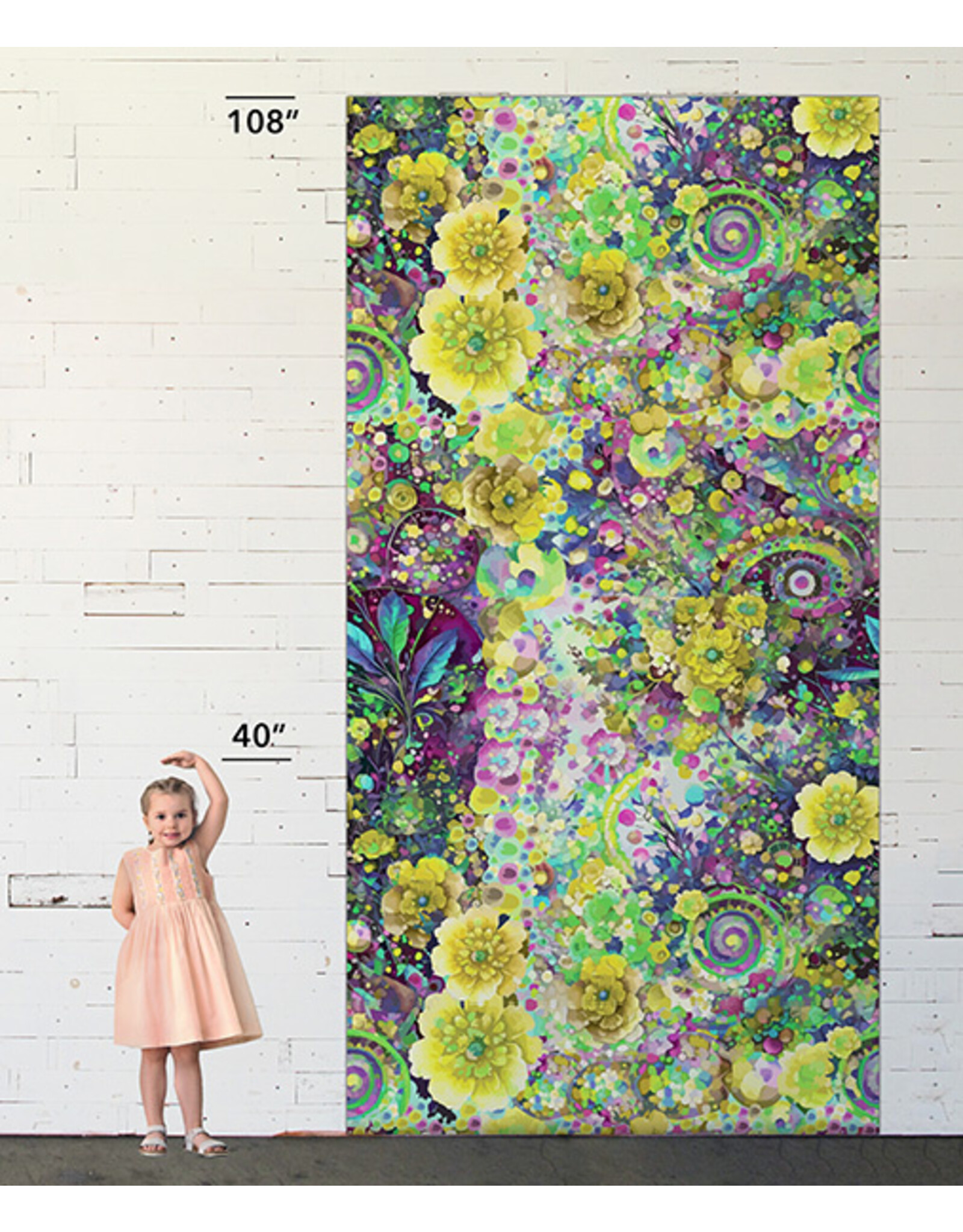 Hoffman Candy Quilt Design - Whimsical Flower Garden - Abstract Flower Lime - Wideback - WW5535-71-LIME