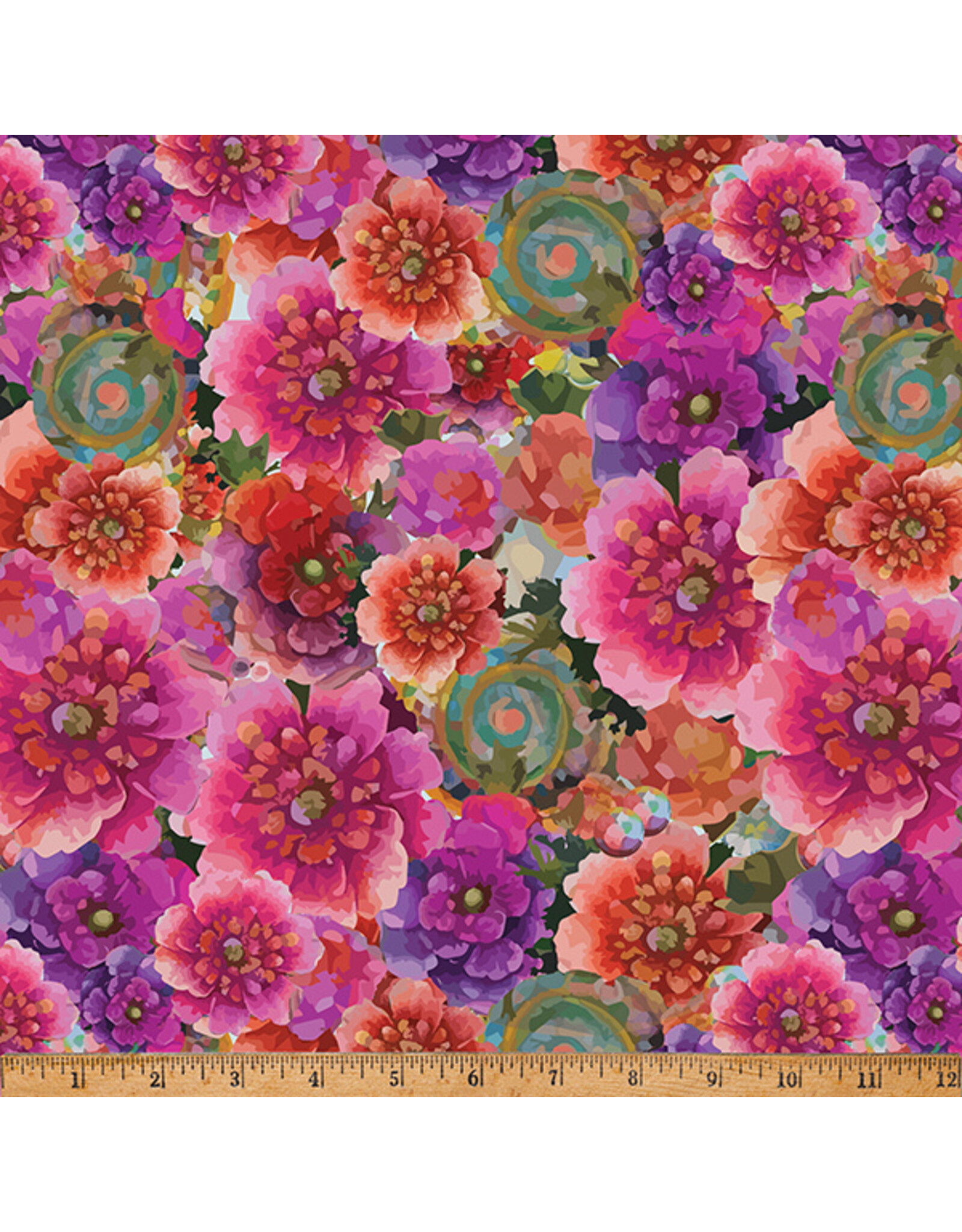 Hoffman Candy Quilt Design - Whimsical Flower Garden - Florals Allover Fuchsia - W5537-23-FUCHSIA