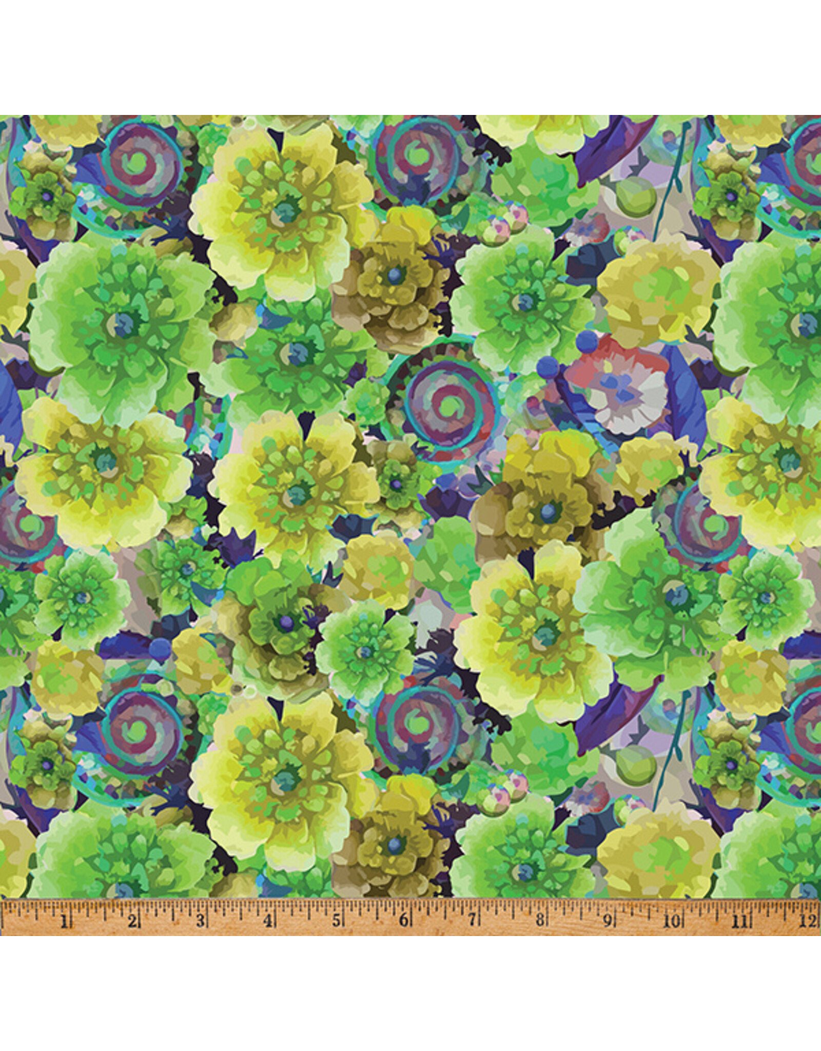 Hoffman Candy Quilt Design - Whimsical Flower Garden - Florals Allover Lime - W5537-71-LIME
