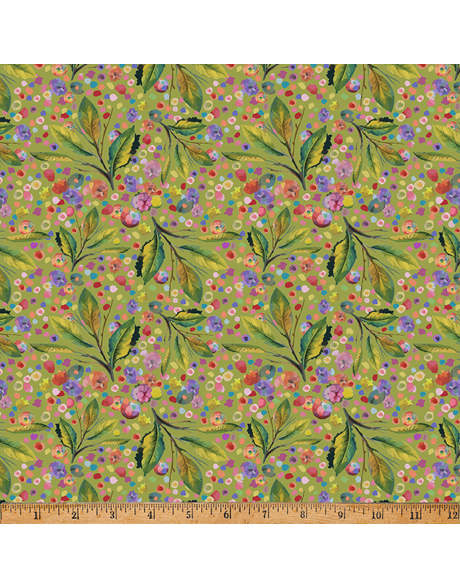 Hoffman Candy Quilt Design - Whimsical Flower Garden - Leaves and Dots Olive - W5539-96-OLIVE