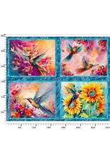 3 Wishes Fabric 3Wishes Fabric - Hummingbird Bouquet - Panel - 22962-PNL-CTN-D