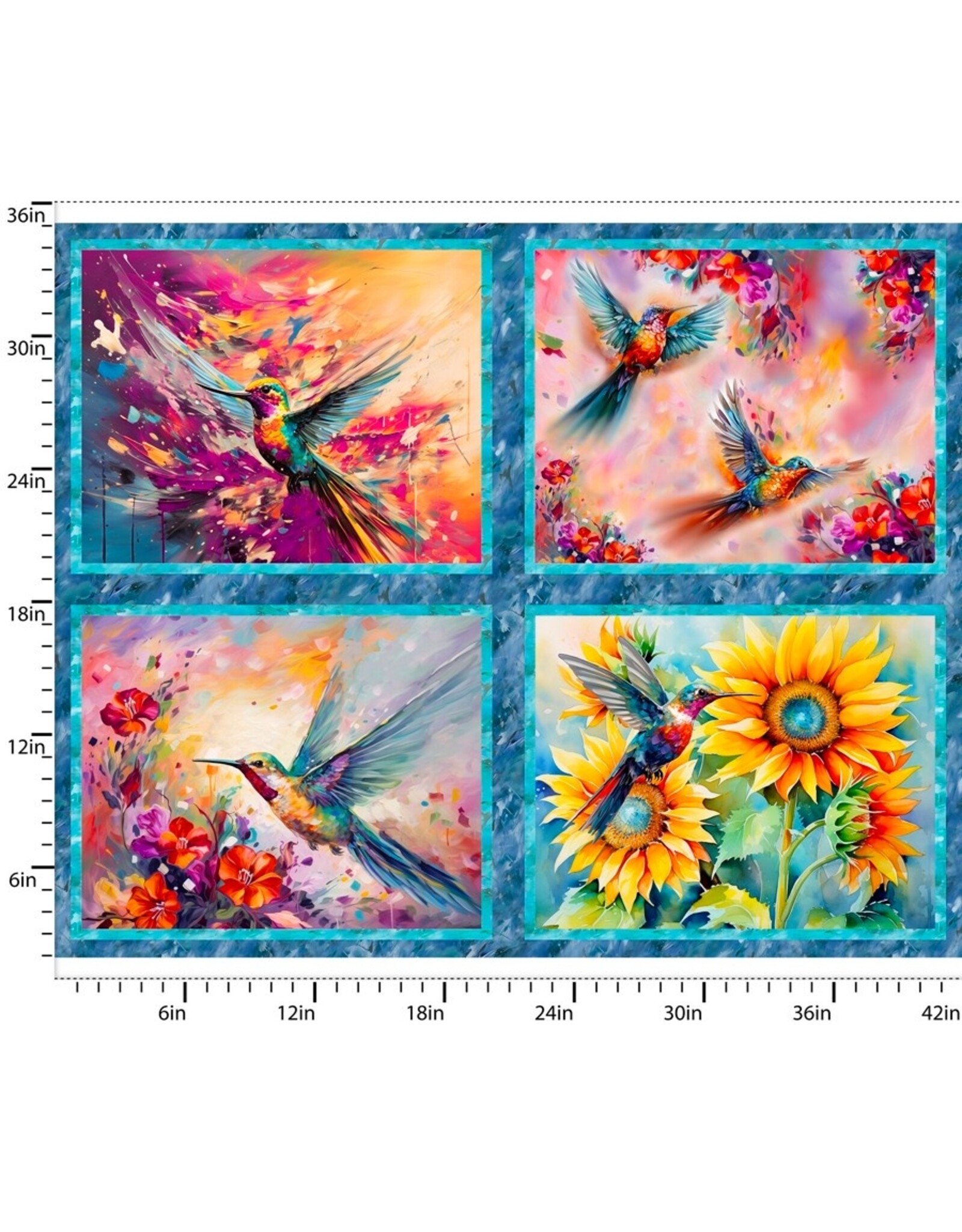 3 Wishes Fabric 3Wishes Fabric - Hummingbird Bouquet - Panel - 22962-PNL-CTN-D