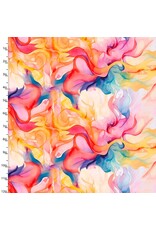 3 Wishes Fabric 3Wishes Fabric - Hummingbird Bouquet - Watercolor Swirls Multi - 22958-MLT-CTN-D