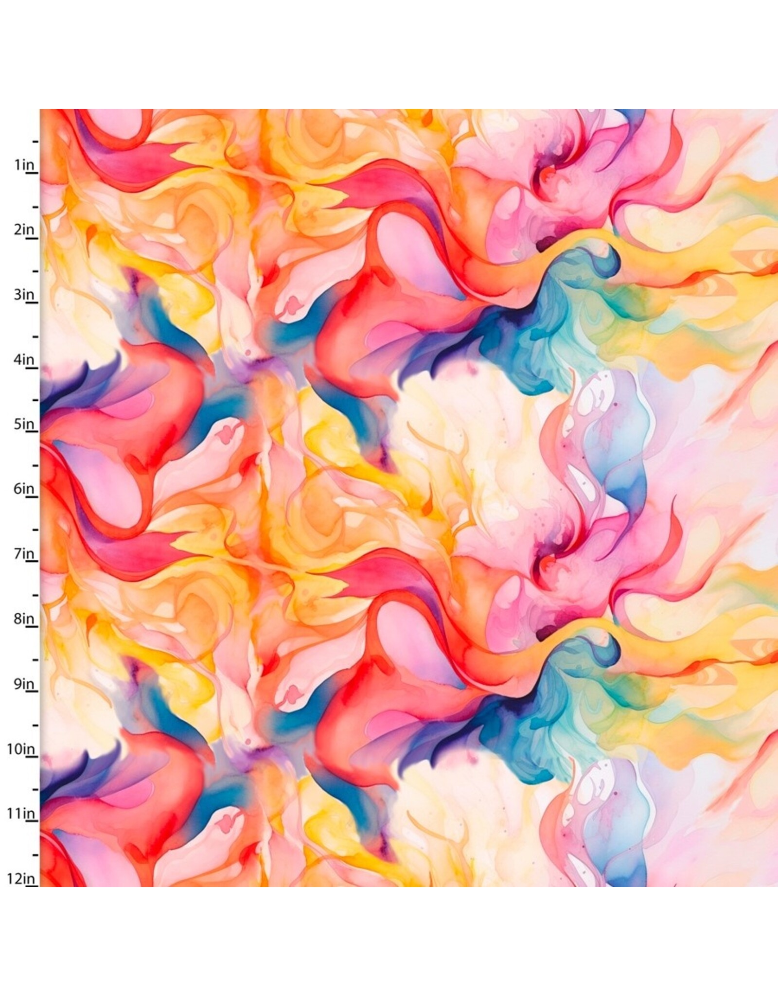 3 Wishes Fabric 3Wishes Fabric - Hummingbird Bouquet - Watercolor Swirls Multi - 22958-MLT-CTN-D