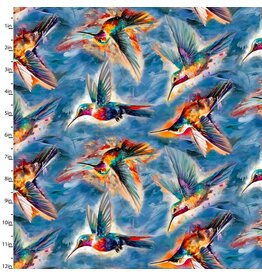 3 Wishes Fabric Hummingbird Bouquet - Fanciful Flyers Blue