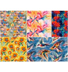 3 Wishes Fabric Hummingbird Bouquet - Fat Quarter Pakket