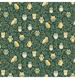 Makower UK Hello Autumn - Twilight Owls Green