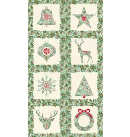 Makower UK Good Tidings - Squares Cream - Panel