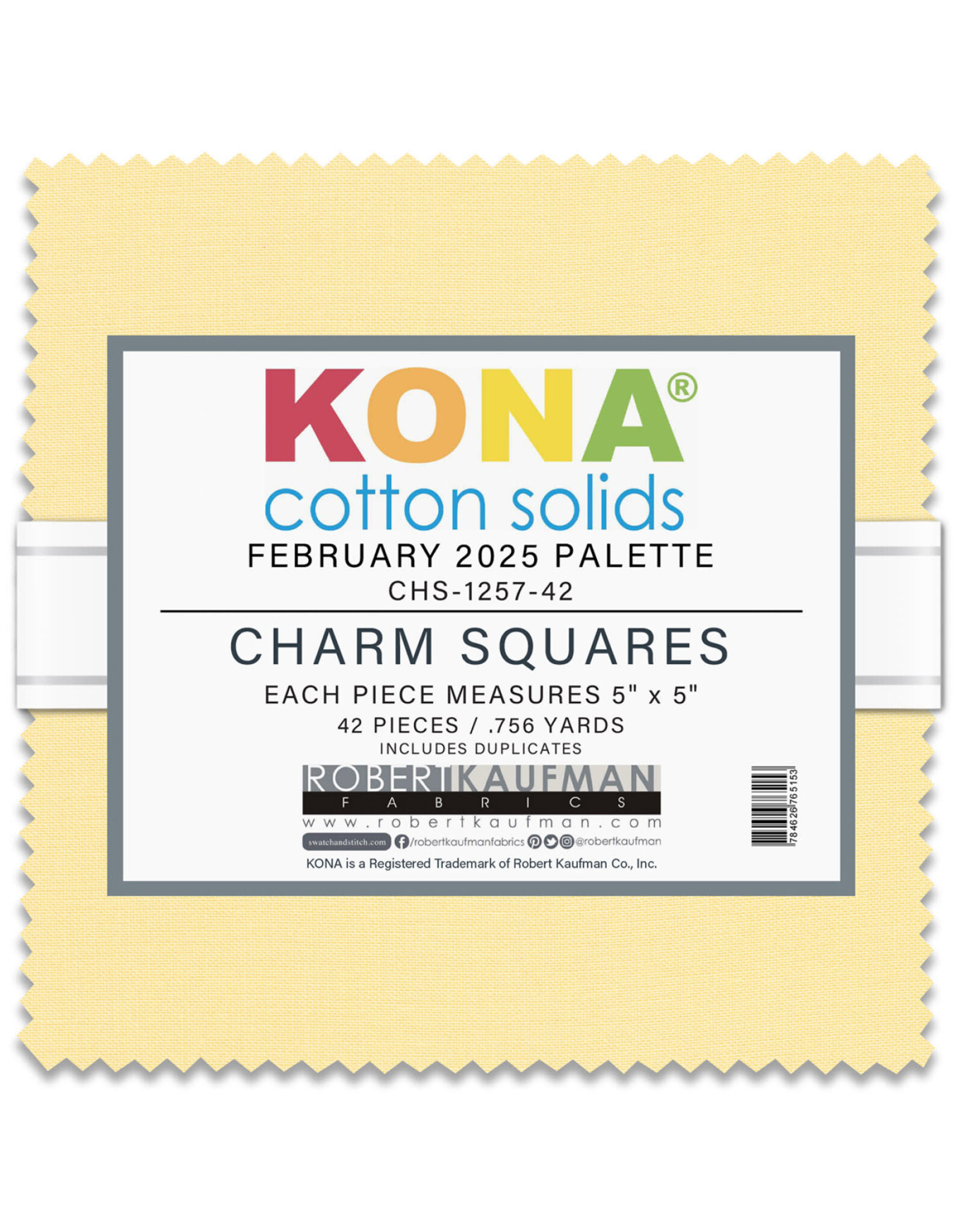 Robert Kaufman 5 x 5 inch Charm Squares - Kona Solids - February 2025 Palette