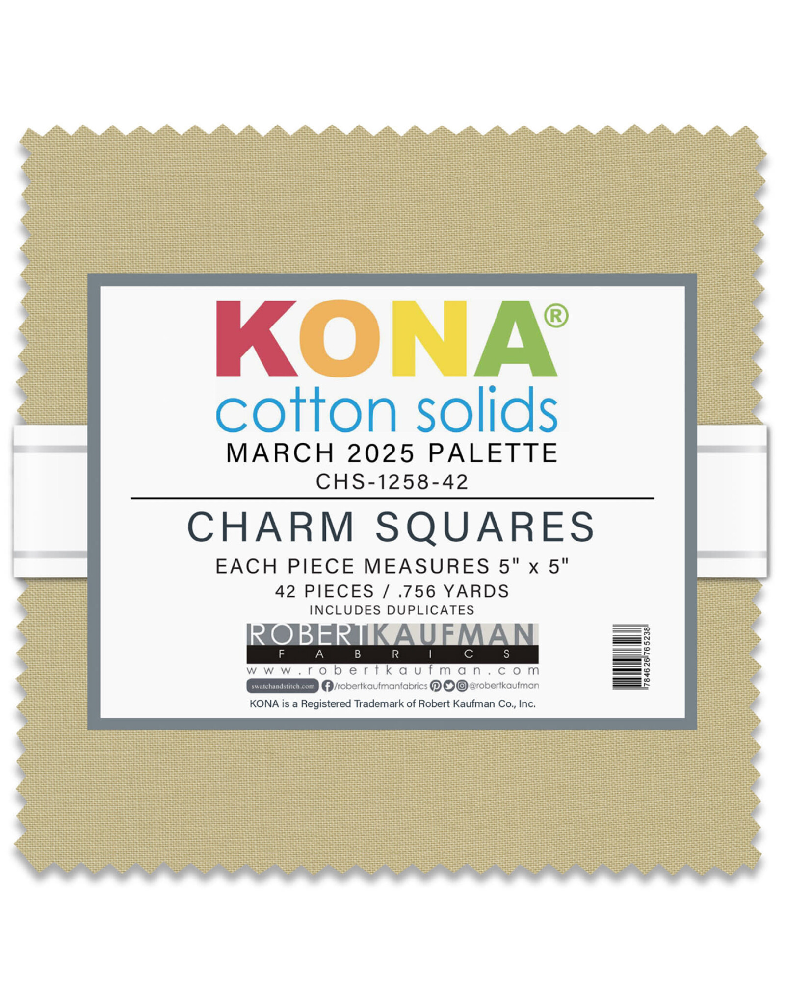 Robert Kaufman 5 x 5 inch Charm Squares - Kona Solids - March 2025 Palette
