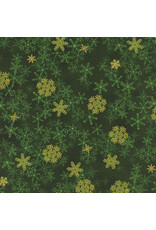 Stof Fabrics Christmas Stars - Snowflake Green / Gold