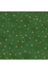 Stof Fabrics We Love Christmas - Small Snowflakes Green / Gold
