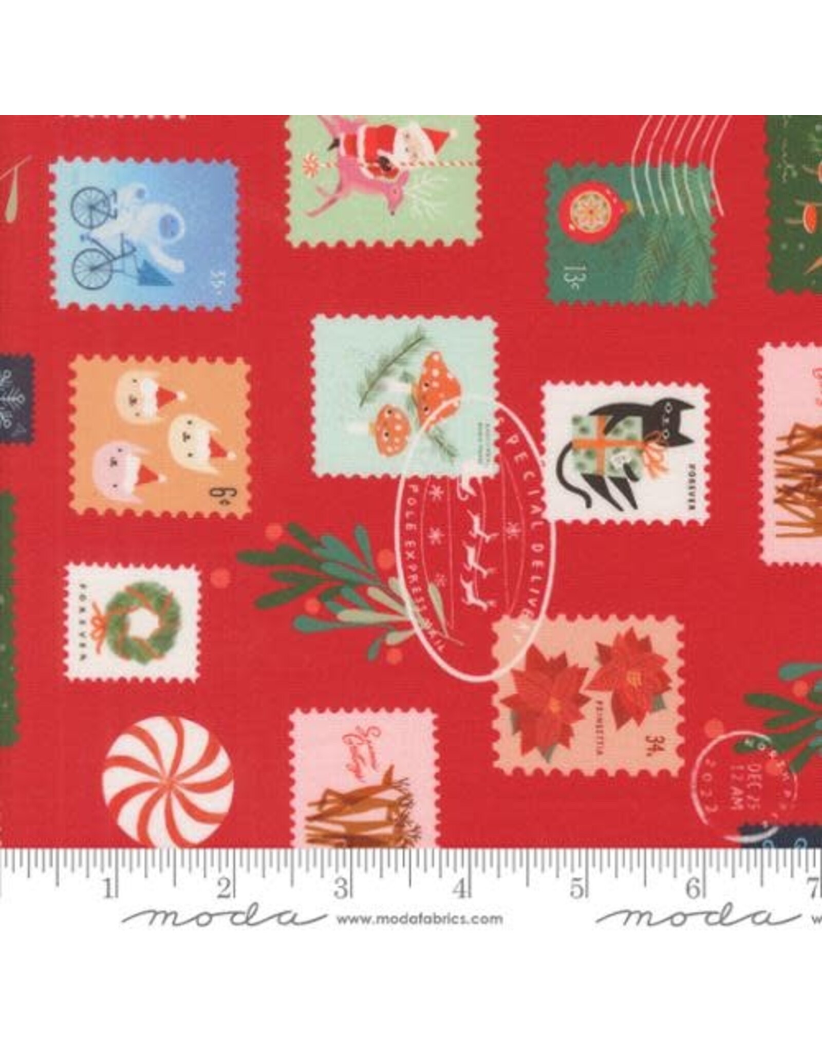 Moda Tiny Christmas - Christmas Stamps Red