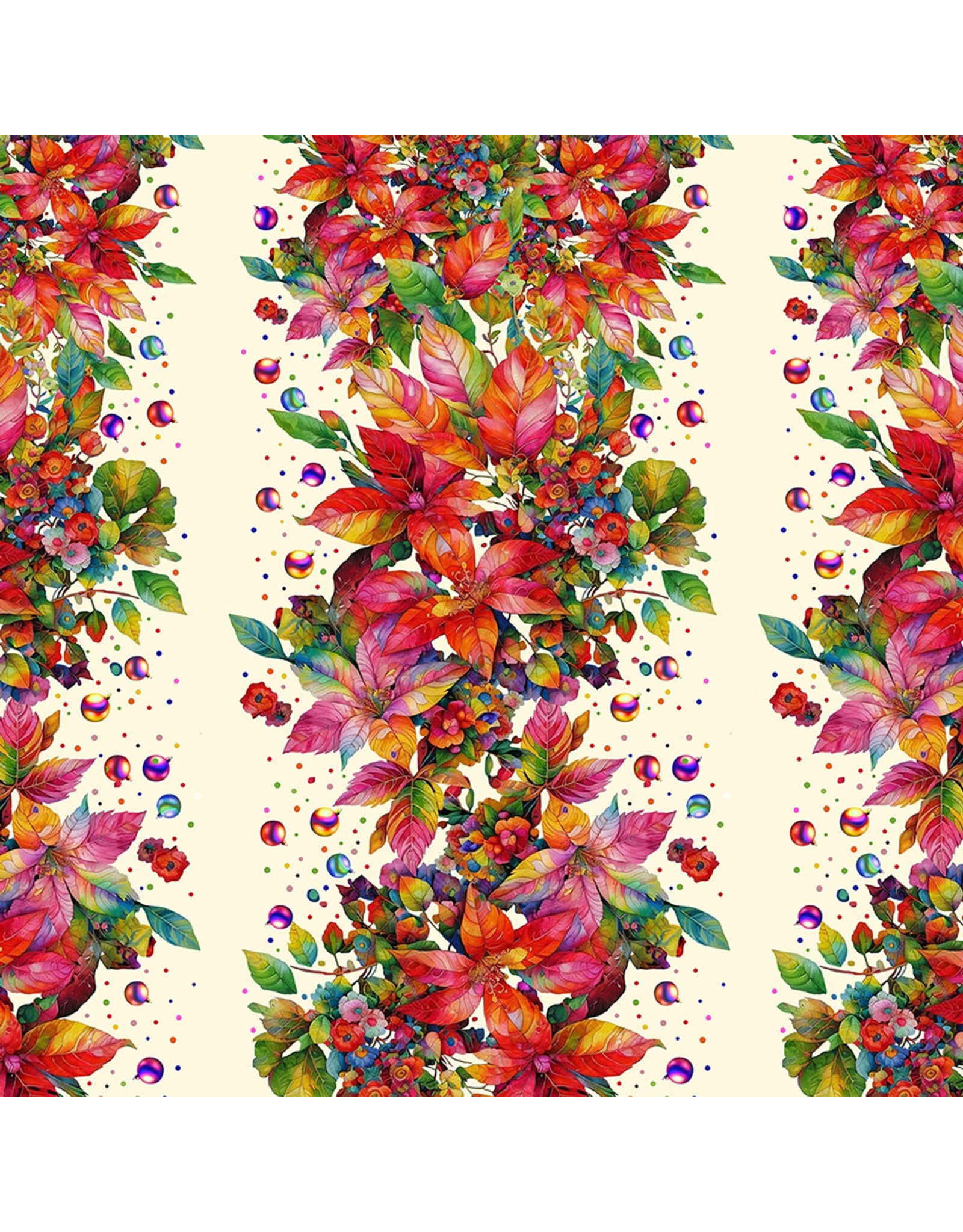 Hoffman Candy Quilt Design - Yuletide Blooms - Poinsettia Column Stripe Cream
