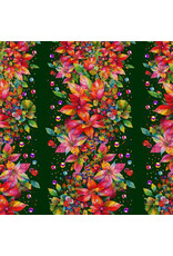Hoffman Candy Quilt Design - Yuletide Blooms - Poinsettia Column Stripe Hunter