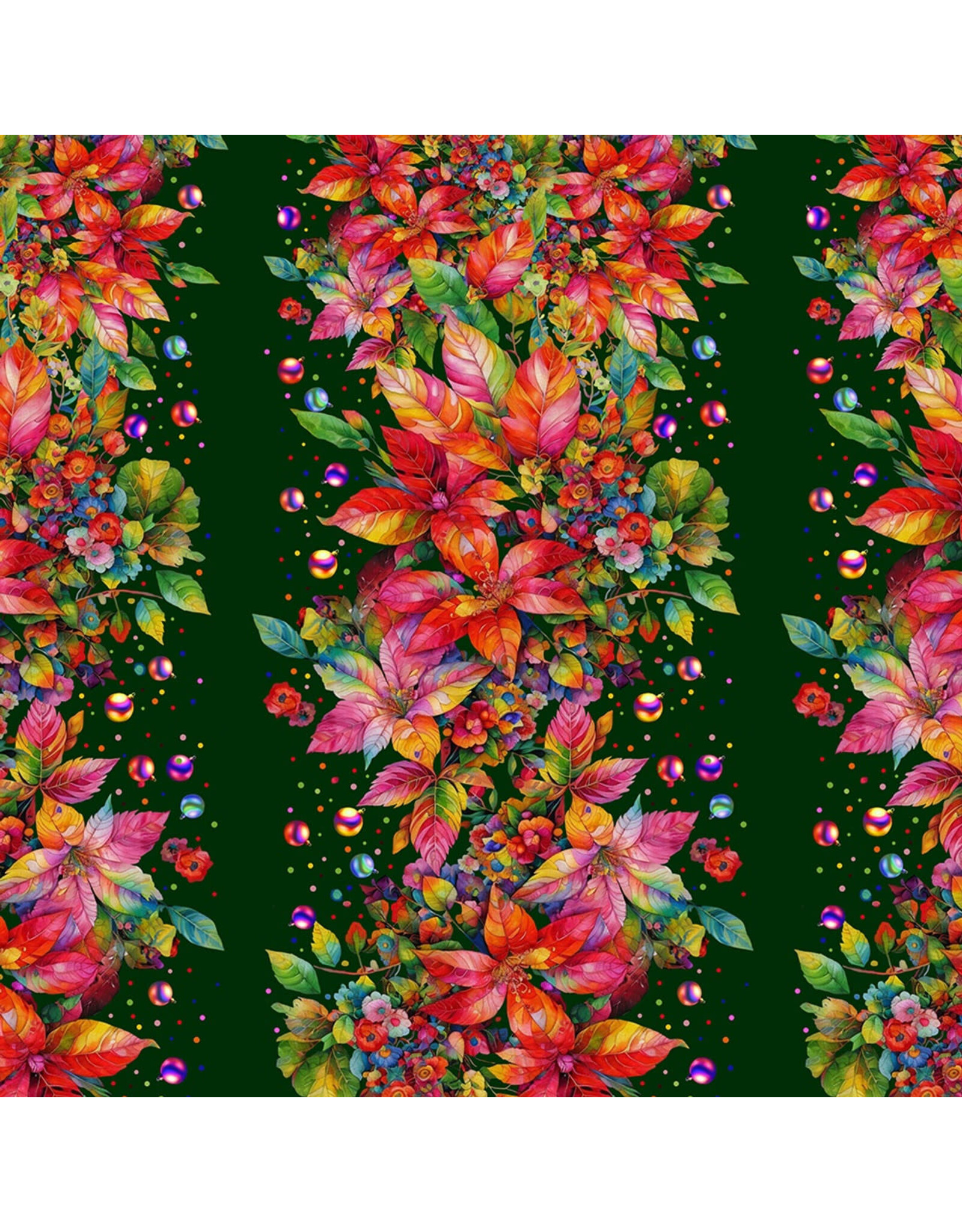 Hoffman Candy Quilt Design - Yuletide Blooms - Poinsettia Column Stripe Hunter