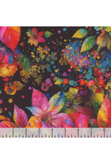 Hoffman Candy Quilt Design - Yuletide Blooms - Poinsettias Floral Rainbow Black