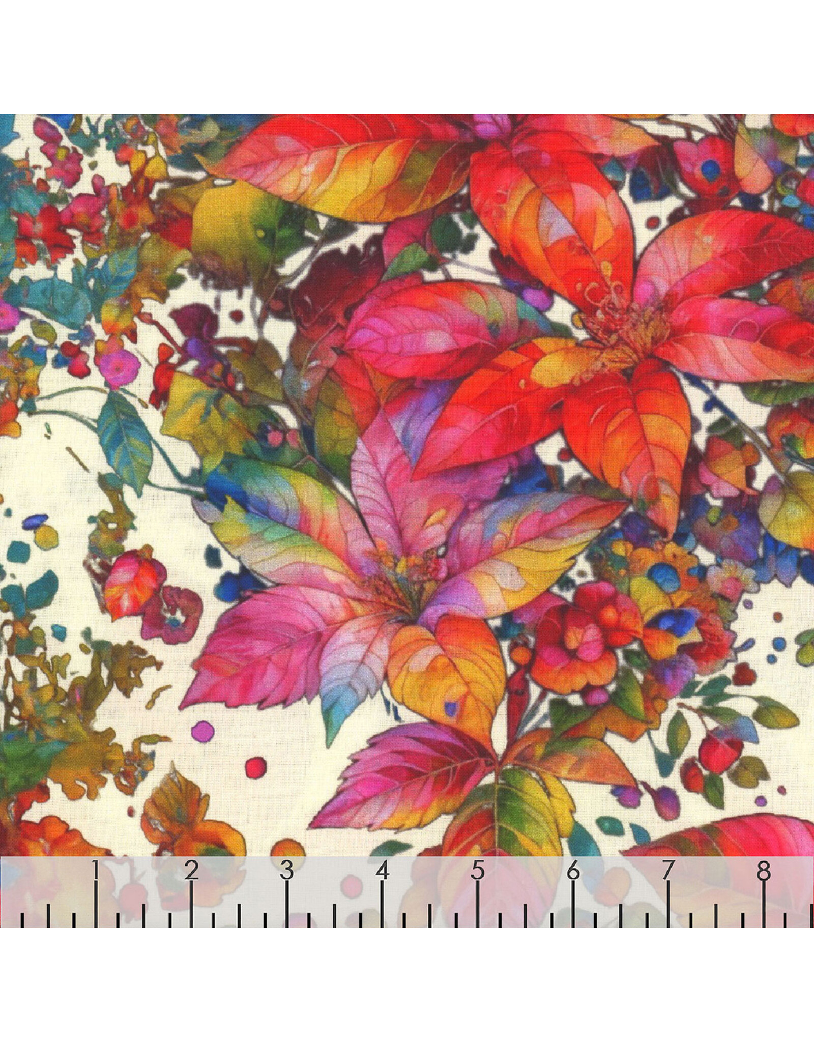 Hoffman Candy Quilt Design - Yuletide Blooms - Poinsettias Floral Cream