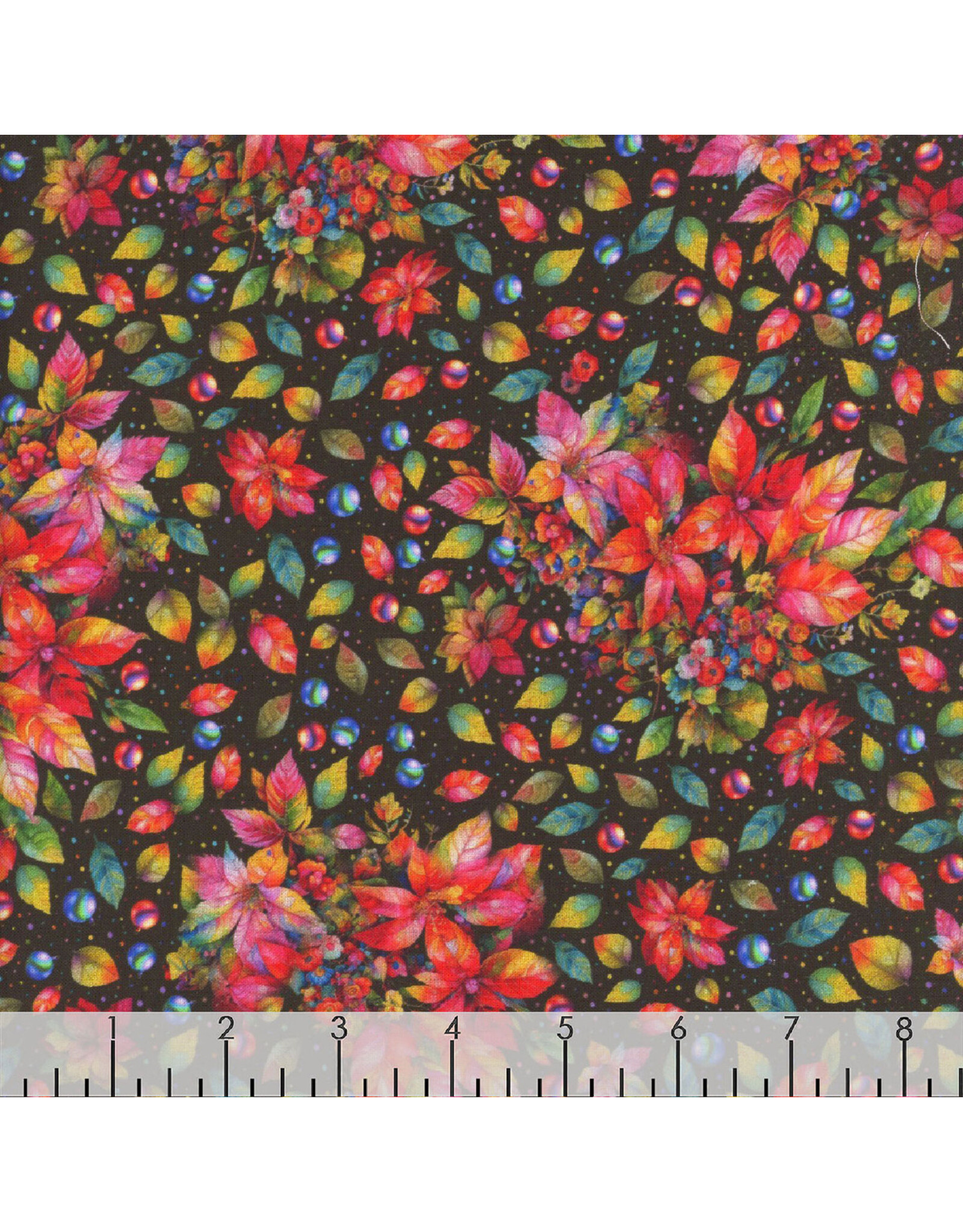 Hoffman Candy Quilt Design - Yuletide Blooms - Poinsettias Leaves Dots Hunter Green