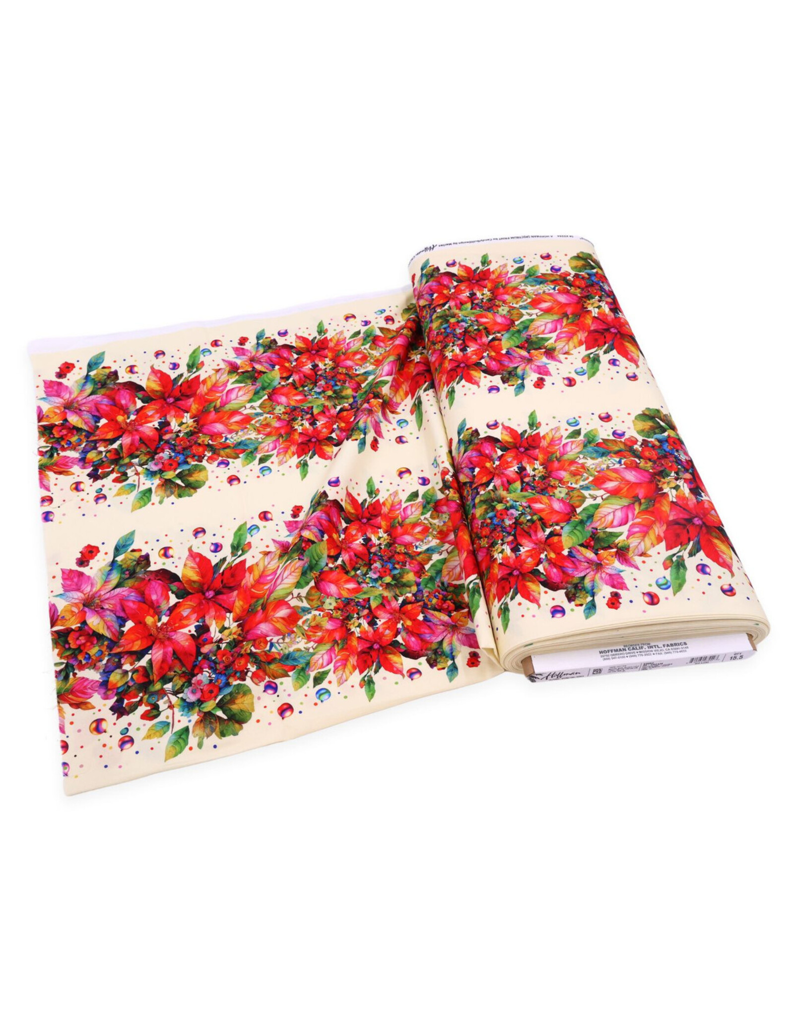 Hoffman Candy Quilt Design - Yuletide Blooms - Poinsettia Column Stripe Cream