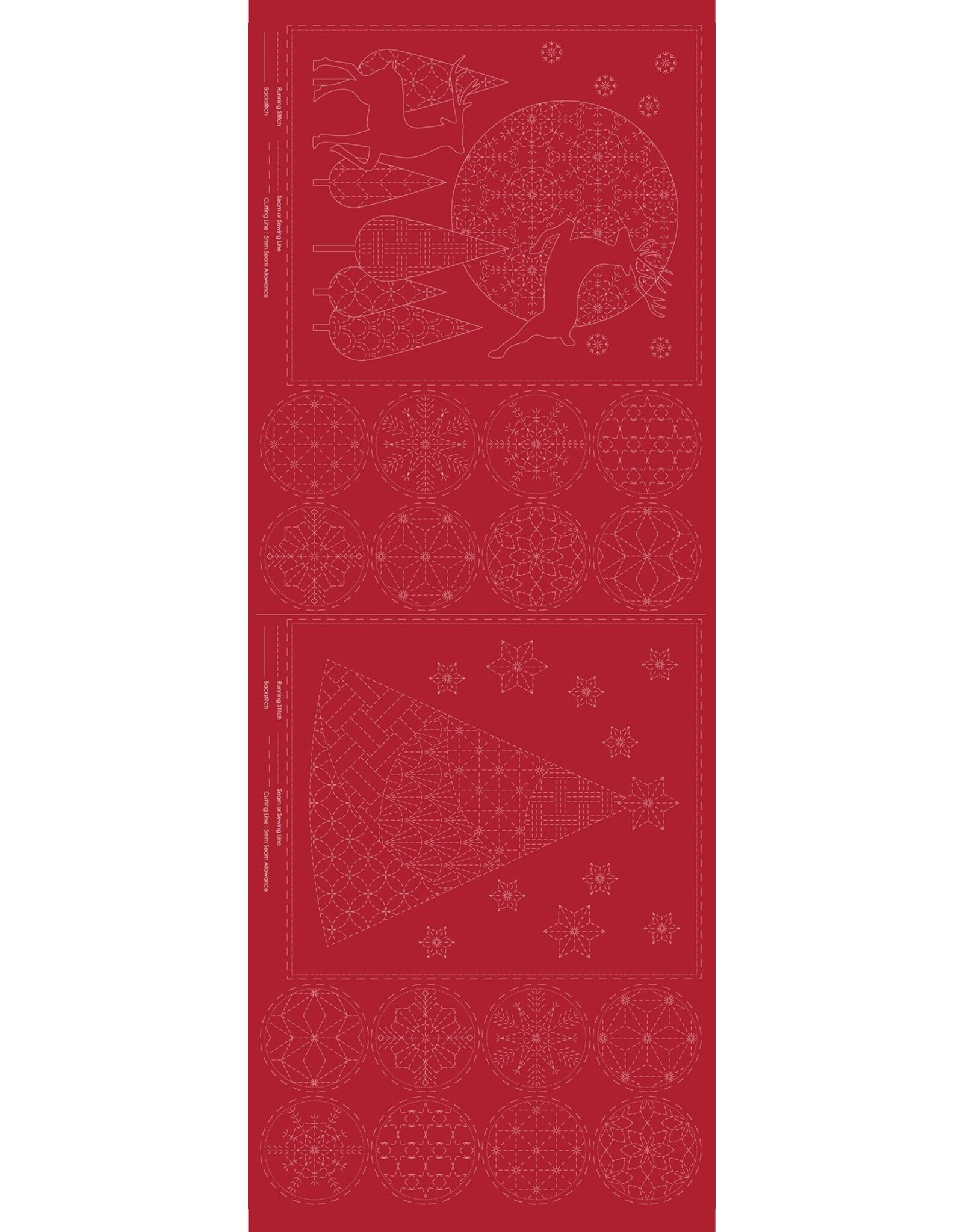 Devonstone Devonstone - Sashiko Panel - Christmas - Red - DV4082