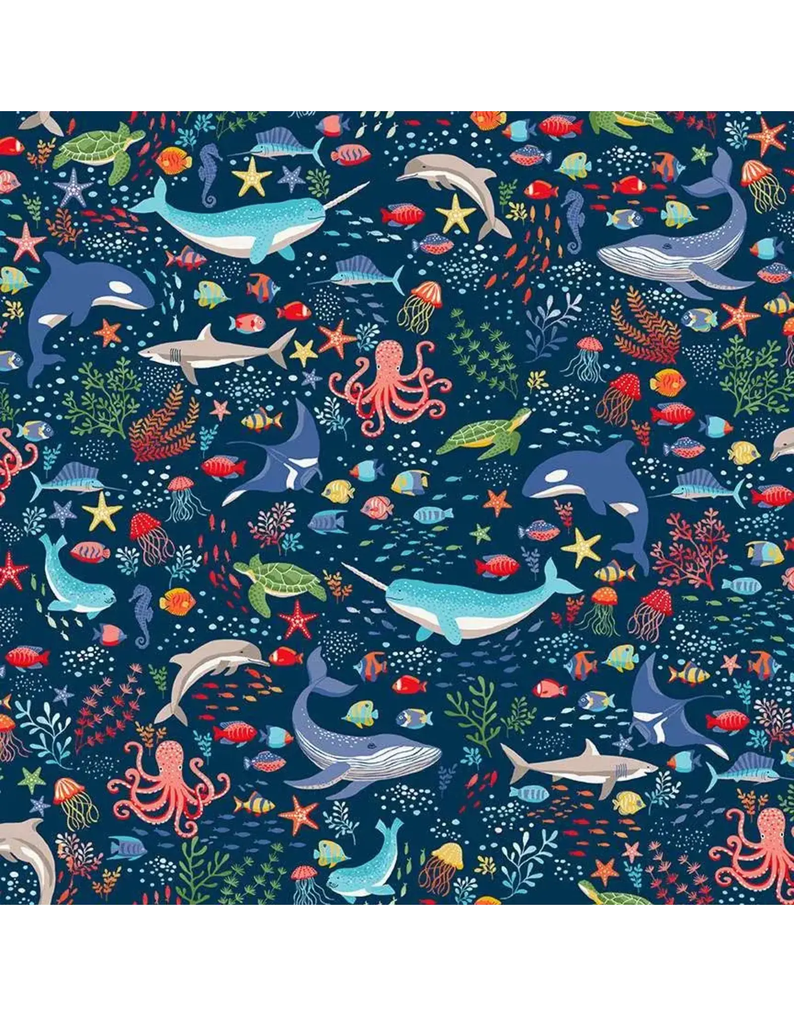 Makower UK Makower UK - Deep Blue Sea - Creatures Dark Blue - 137-B8