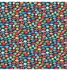 Makower UK Deep Blue Sea - Fish Shoal Dark Blue